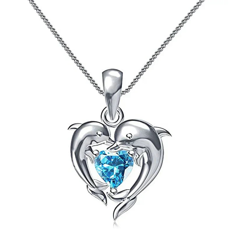 Delfin Liebe Blau Herz Halskette