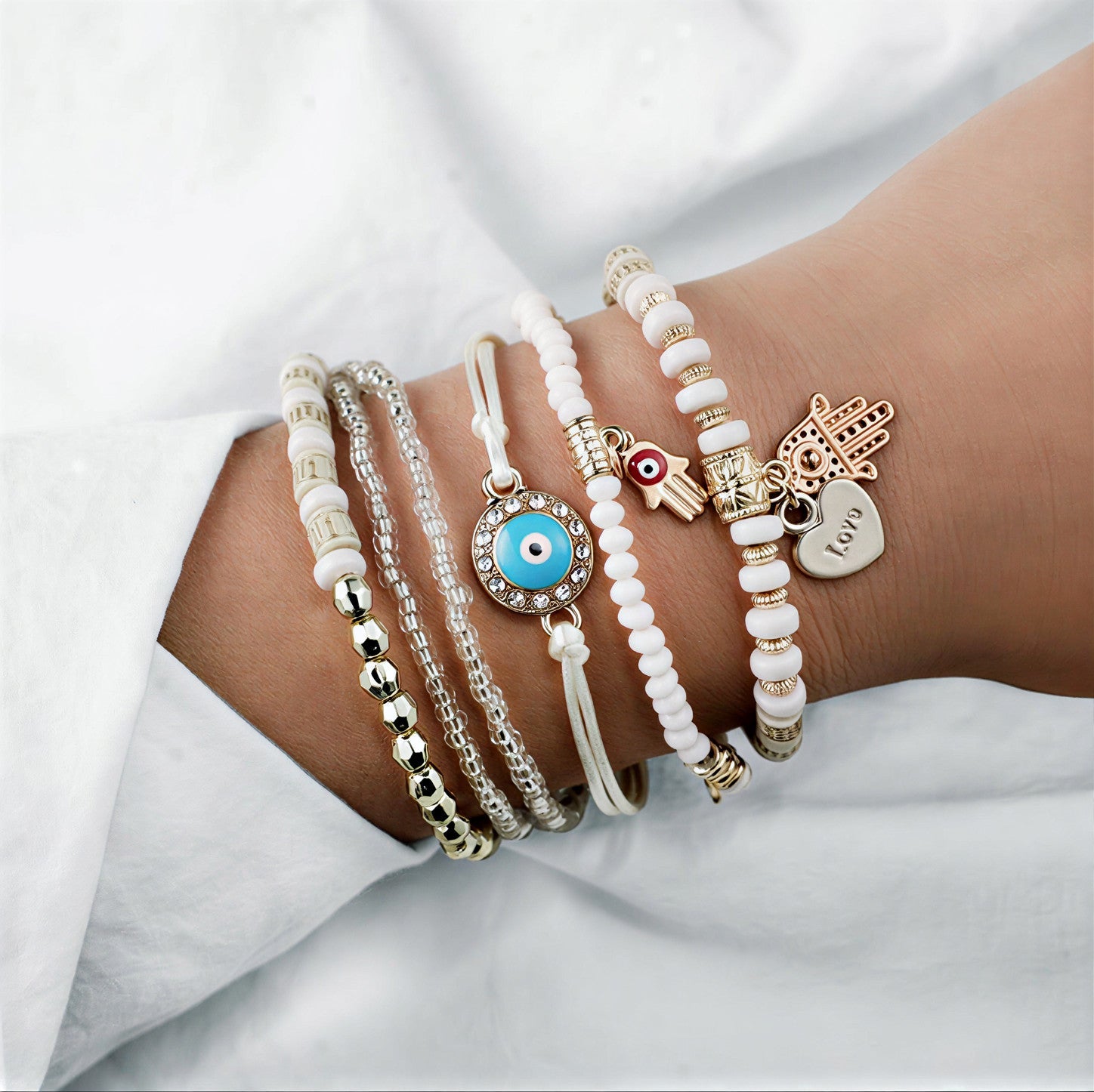 Elegantes Gold Hamsa Armband-Set