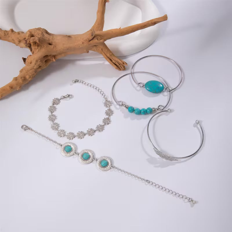 Türkis Feder Armband-Set