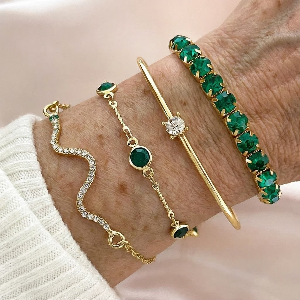 Smaragd geschichtetes Armband-Set