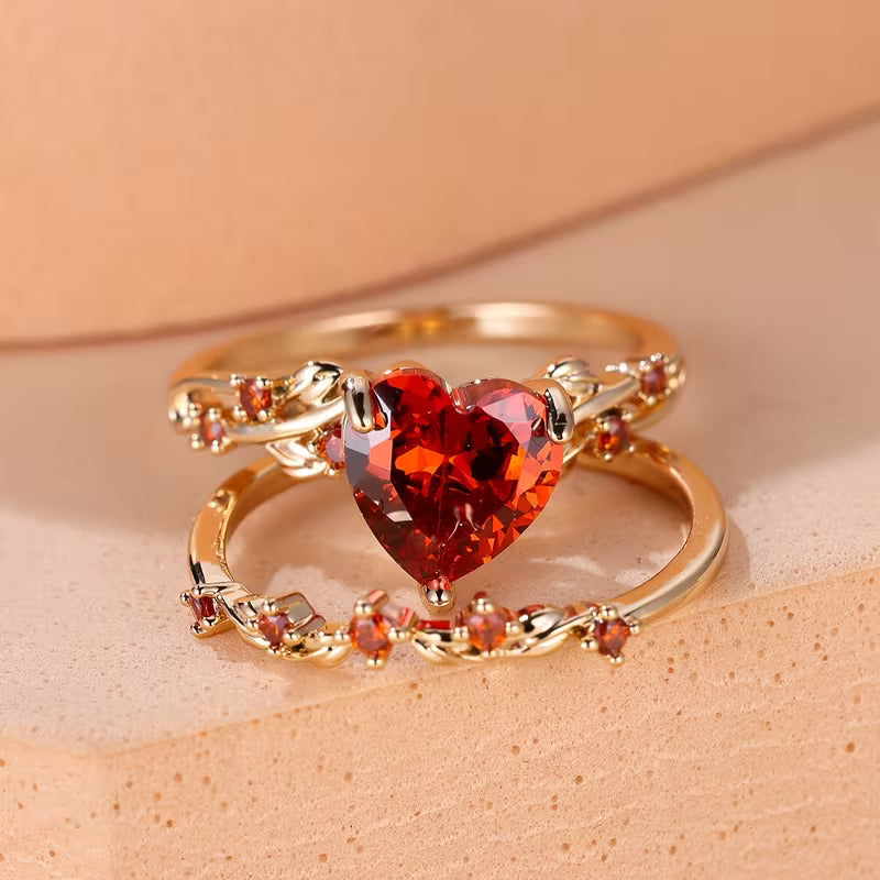 Elegantes Herz-Akzent Goldring-Set