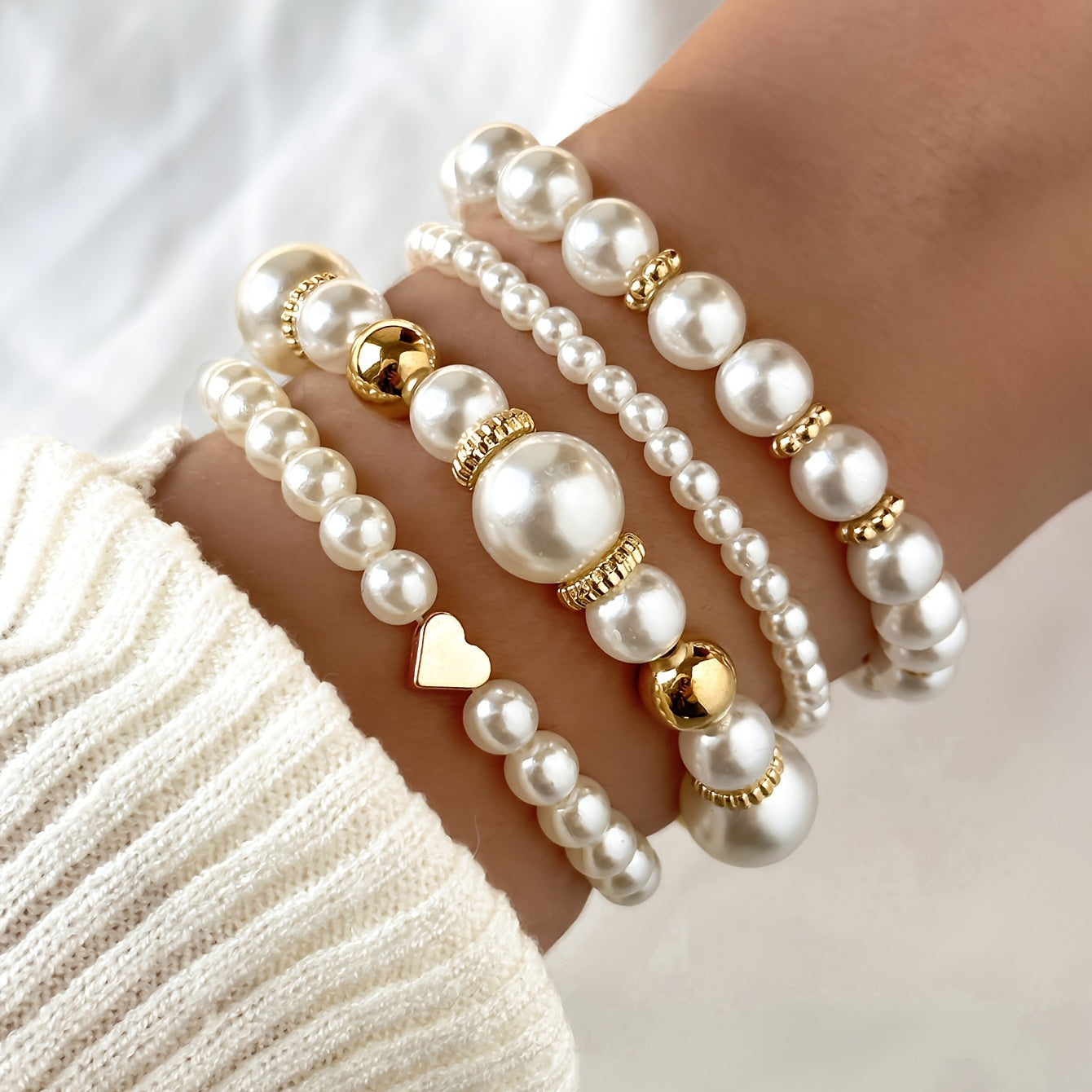Elegantes Perlenherz-Armband-Set