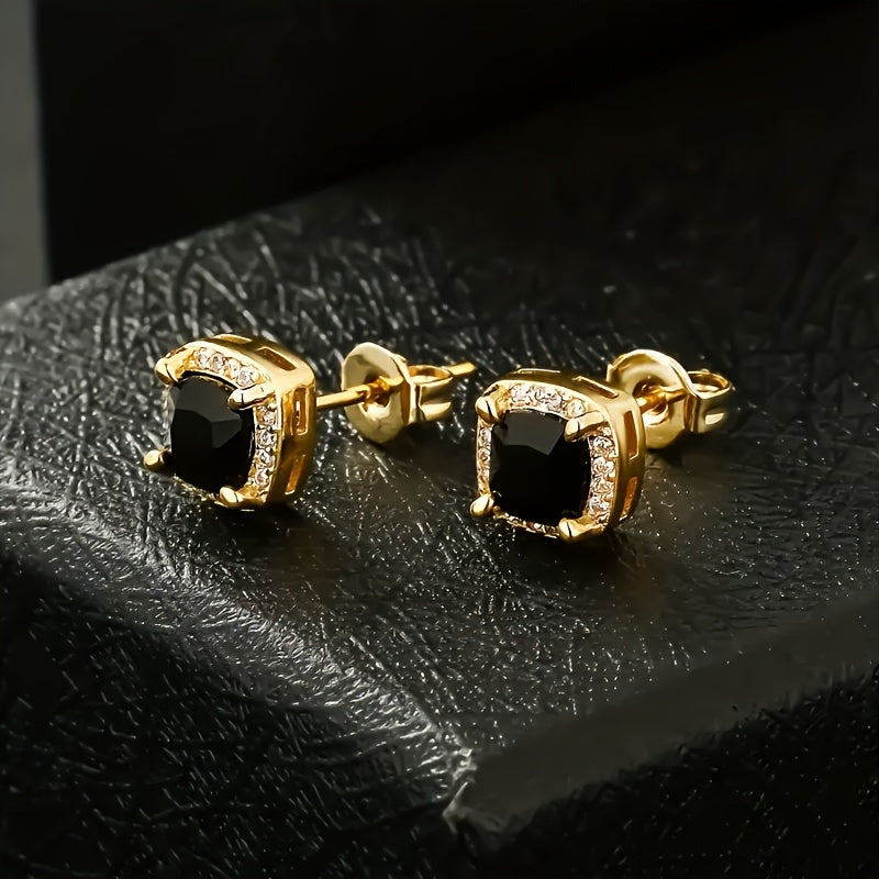 Elegante quadratische Gold Zirkonia Ohrringe