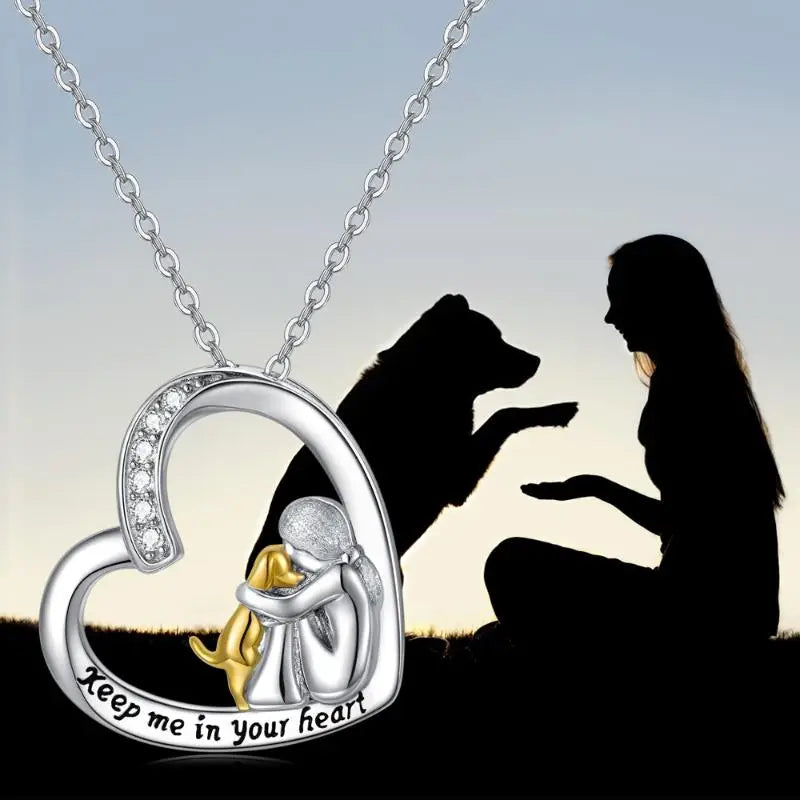925 Sterling Silber Halskette – Herz & Hund Design mit Zirkonia