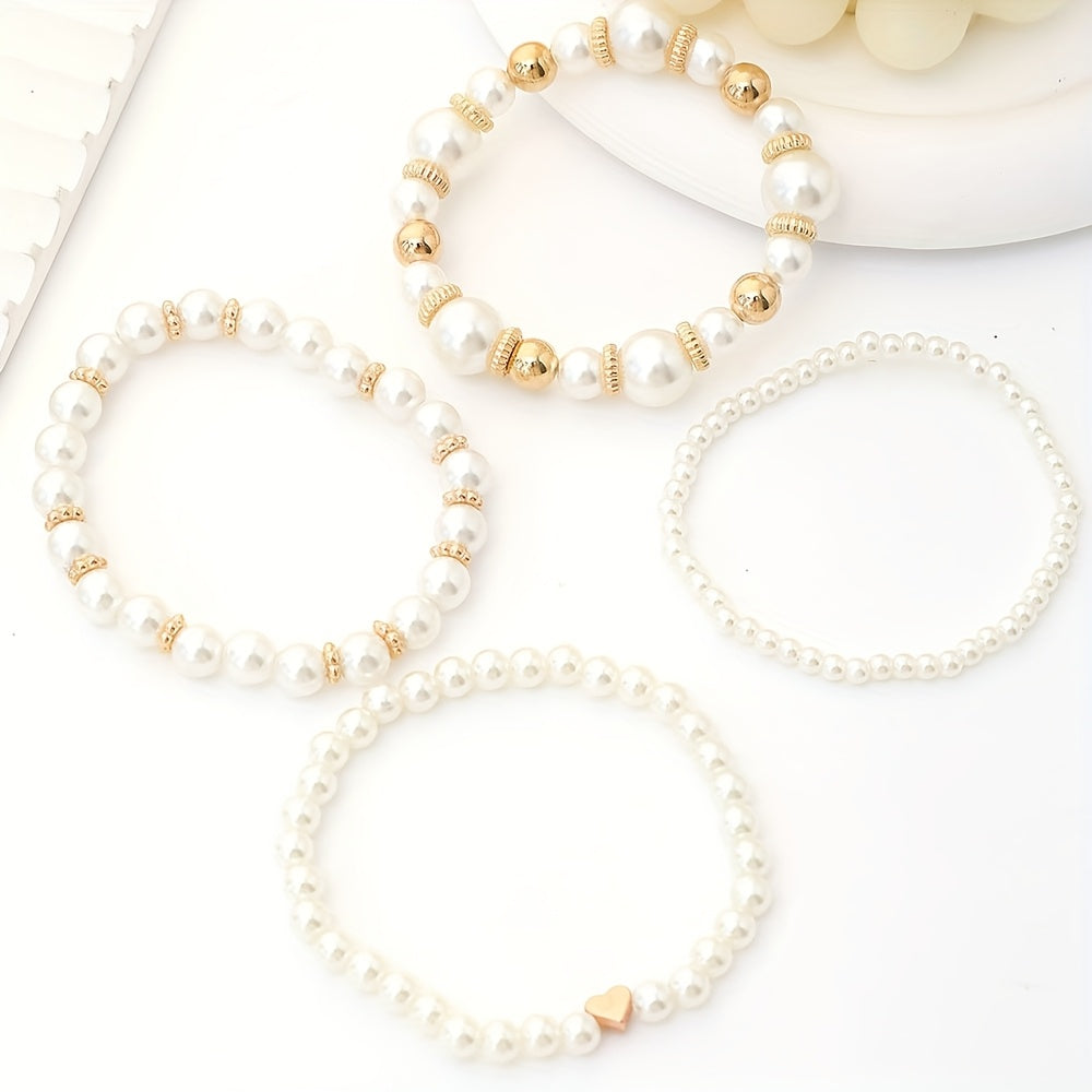 Elegantes Perlenherz-Armband-Set
