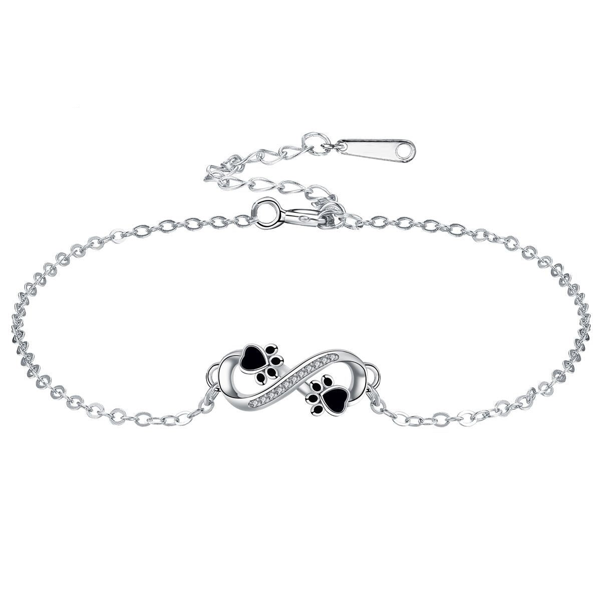 Unendliches Symbol Anhänger Haustierpfote Armband mit Zirkonia
