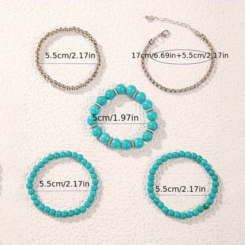 Großes Türkis Perlenarmband-Set (5 Stück)