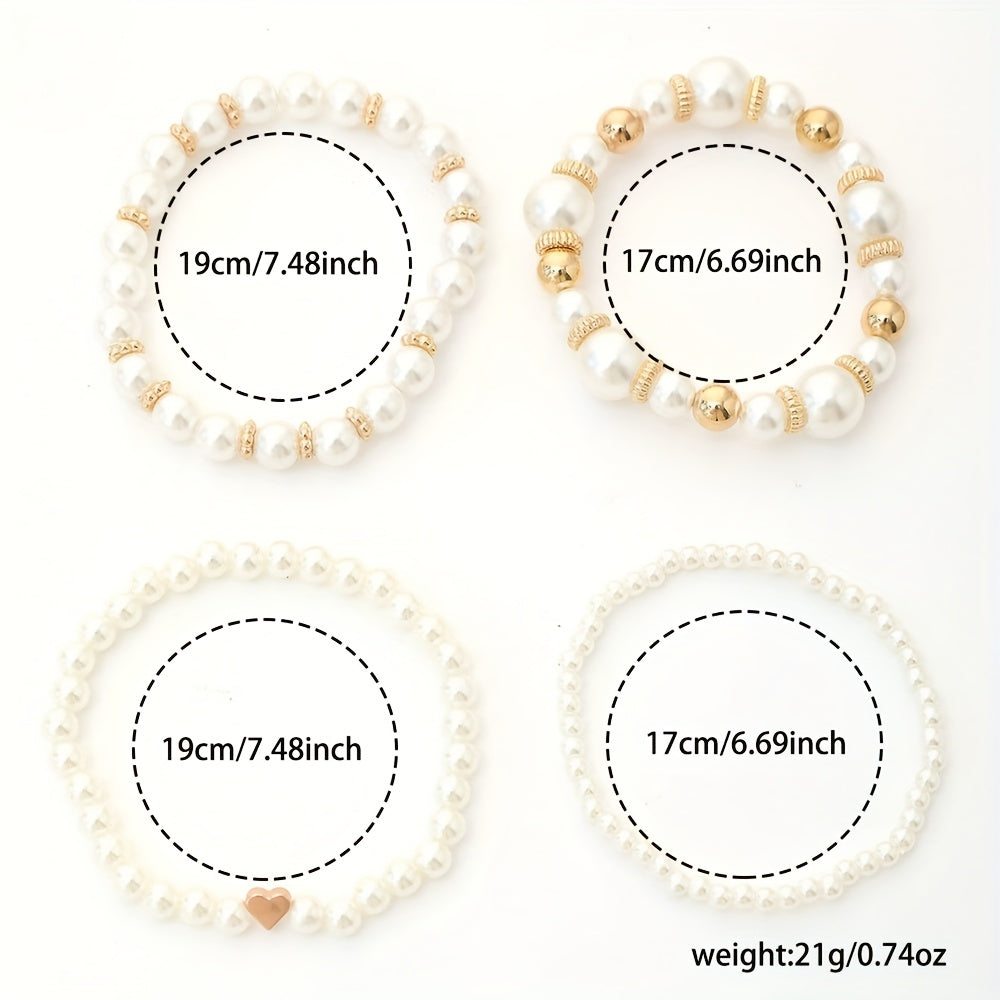 Elegantes Perlenherz-Armband-Set