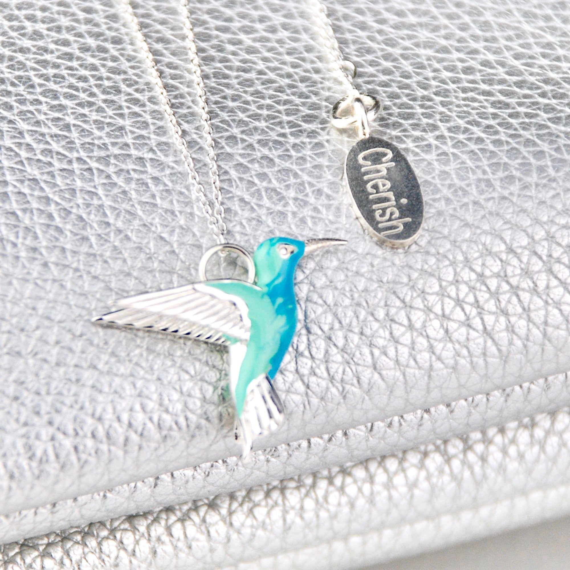 Halskette mit Kolibri aus Sterling Silber und Emaille