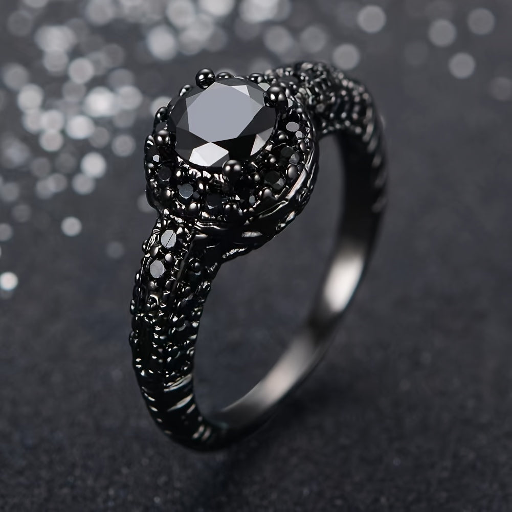 Eleganter schwarzer Vintage Zirkonia Ring