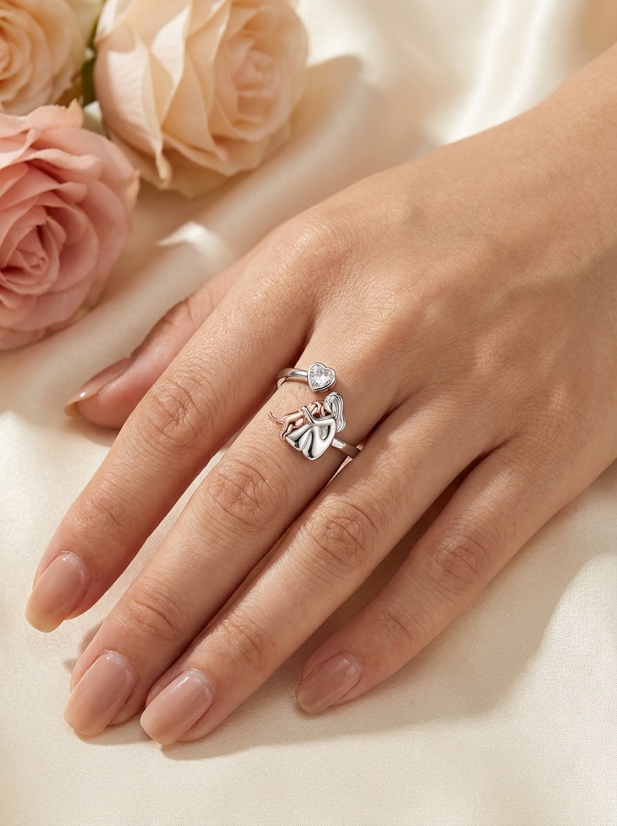 Handgefertigter Ring aus 925 Sterling Silber mit herzförmigem Zirkonia – Verstellbare Passform