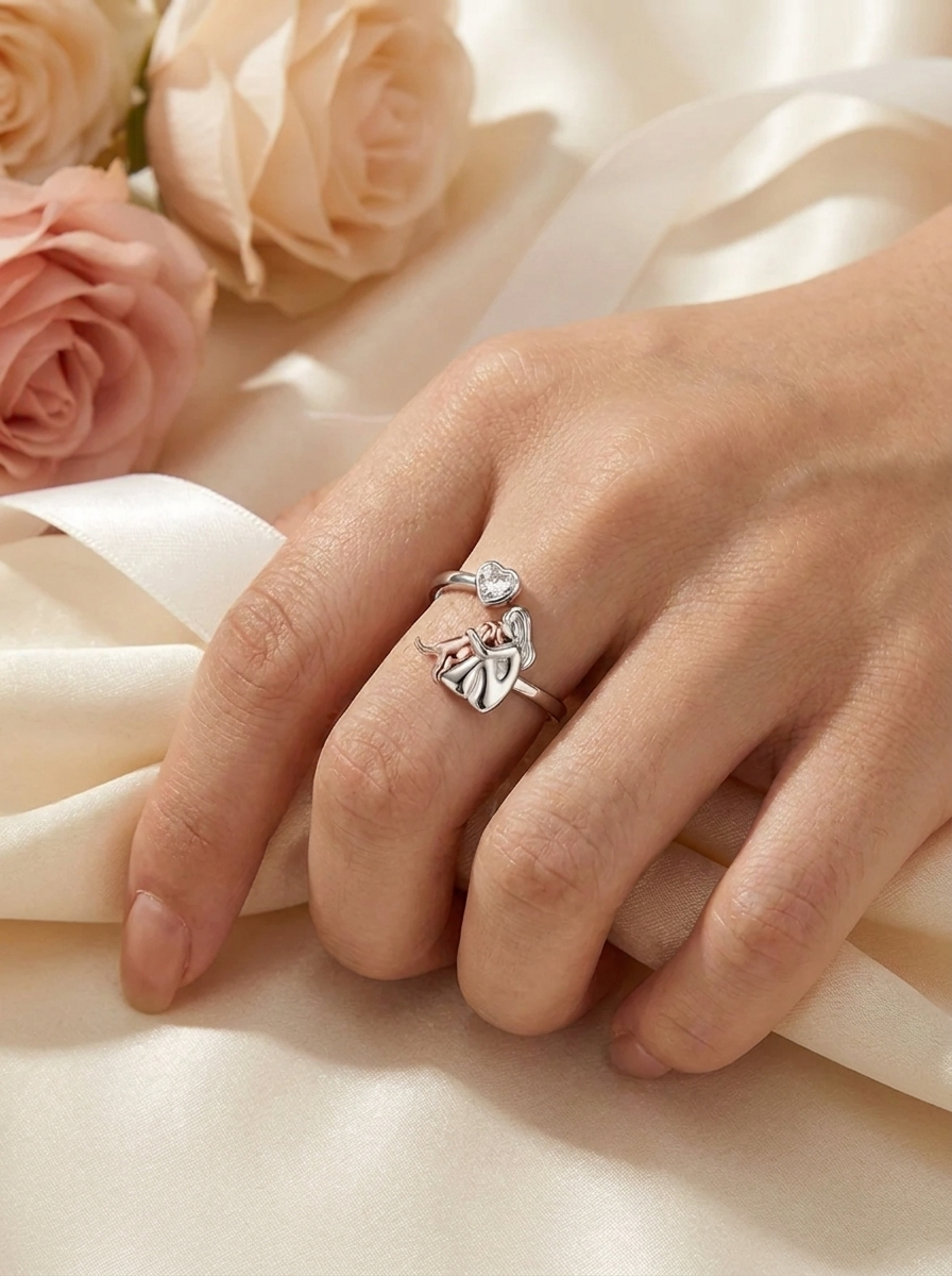 Handgefertigter Ring aus 925 Sterling Silber mit herzförmigem Zirkonia – Verstellbare Passform
