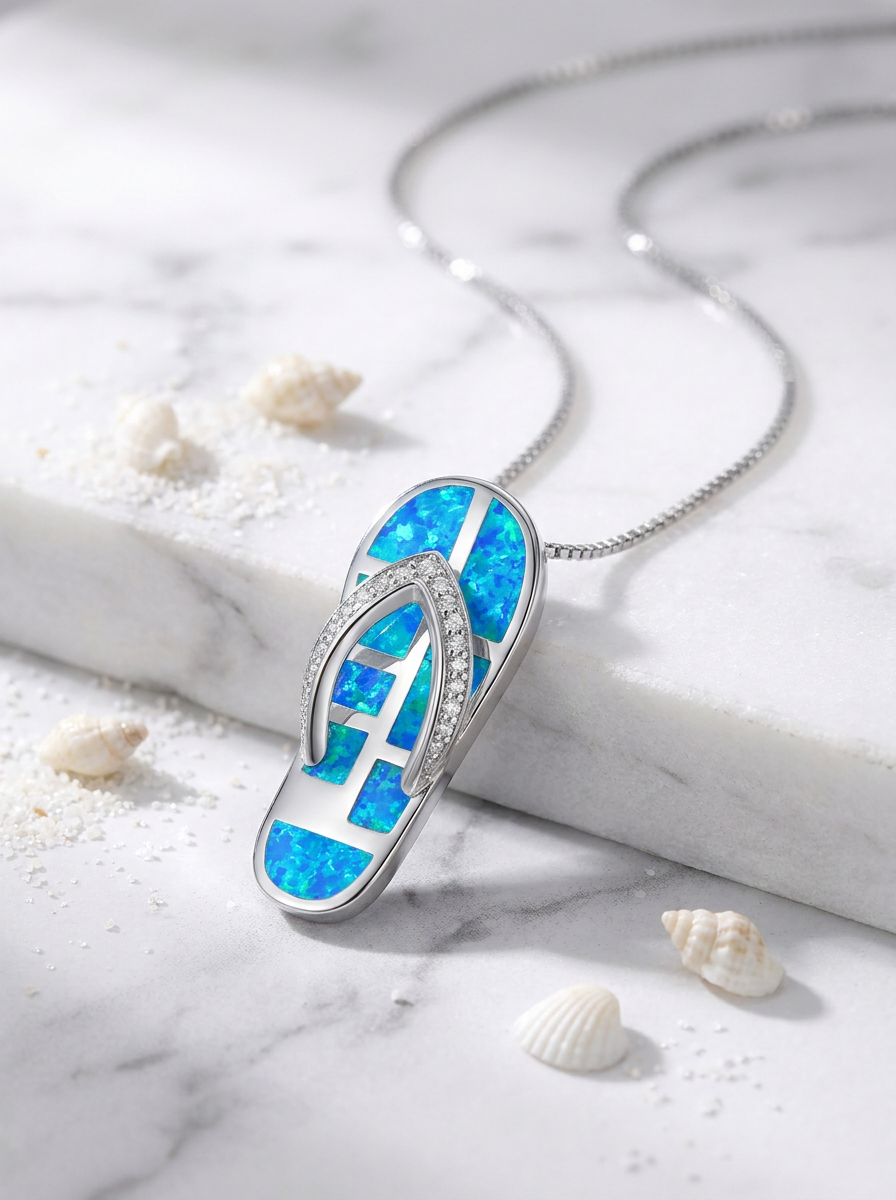 Silberblauer Opal Flip-Flop Anhänger Halskette