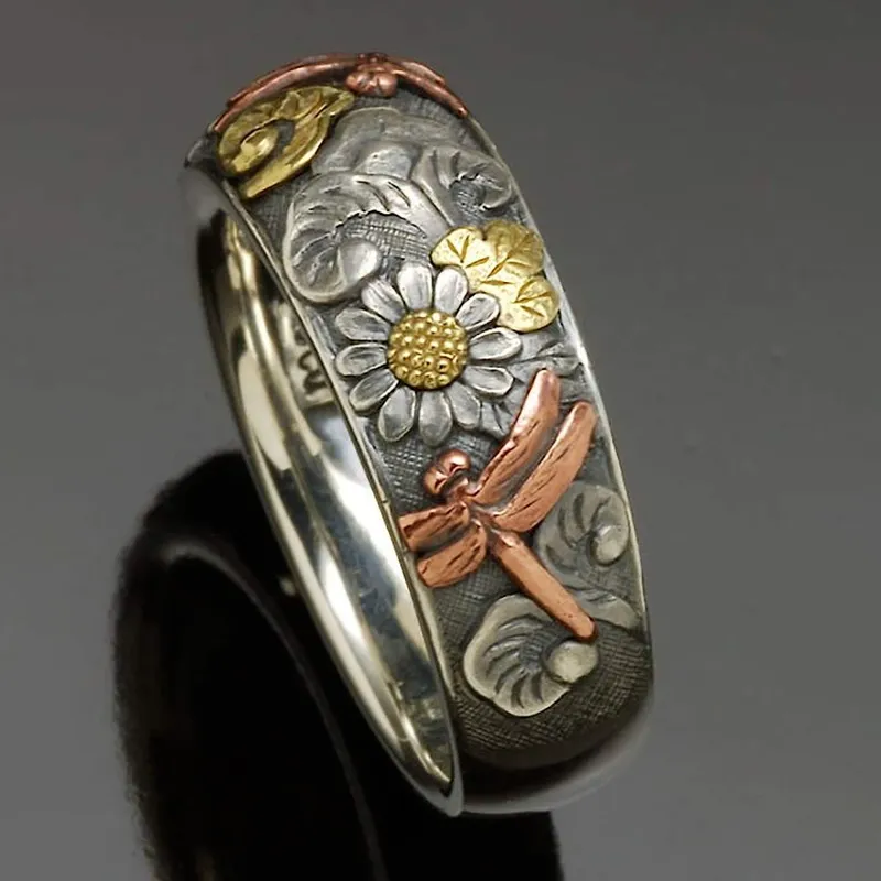 Vintage Sonnenblumen Libelle Ring