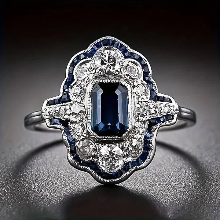 Vintage Silber Blau Kristallring