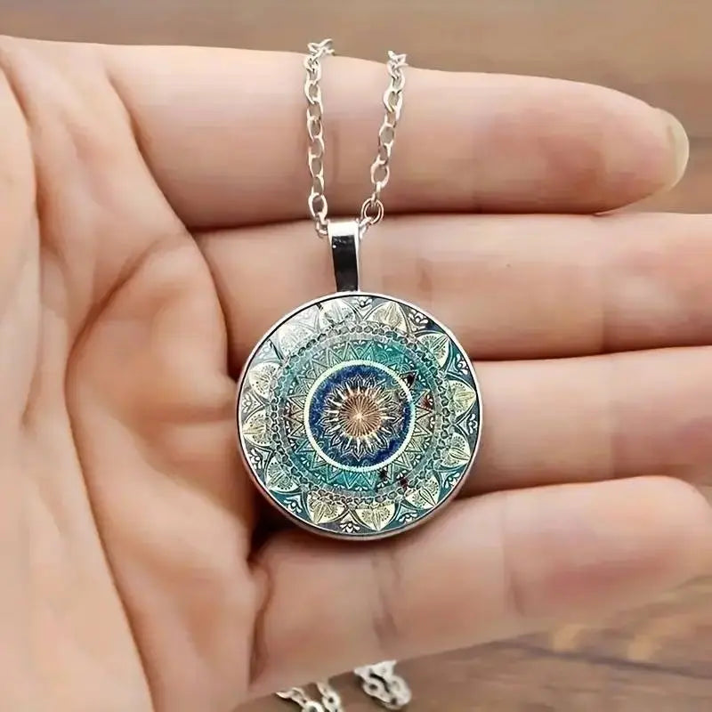 Elegante Runde Blaue Mandala-Halskette