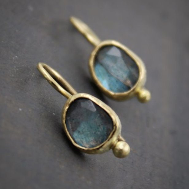 Blue Inlaid Stone Golden Earrings