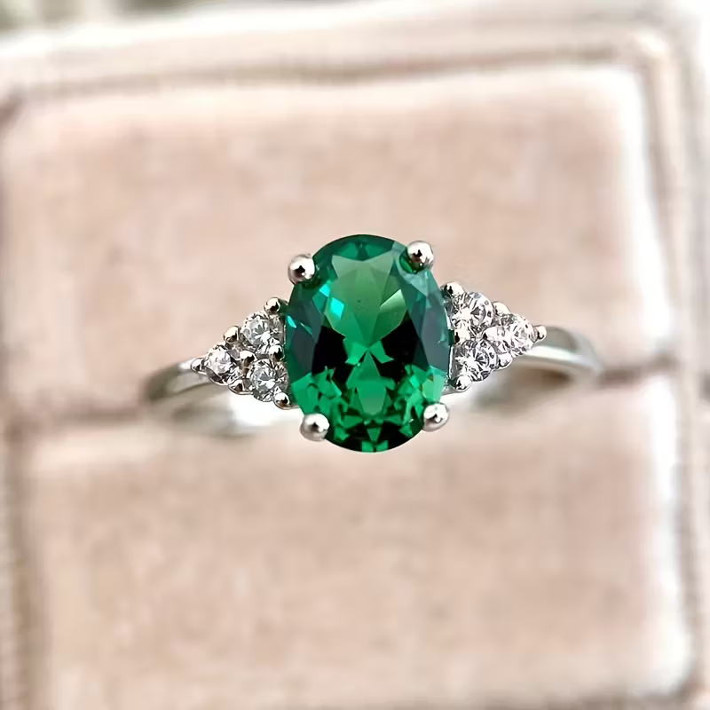 Eleganter Smaragd-Zirkonia Versprechensring