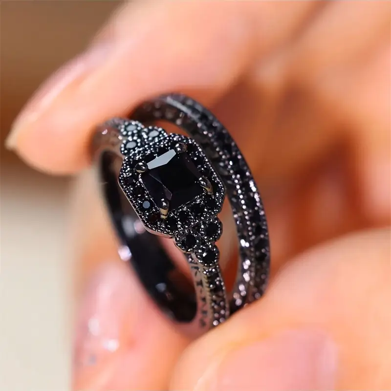 Retro Schwarzer Ring Duo