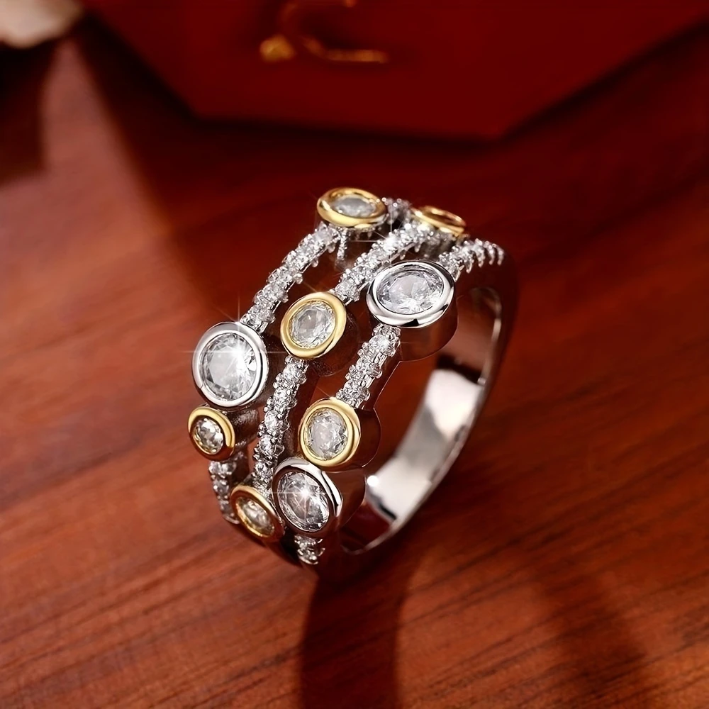 Elegant Stacked Silver Zirconia Ring