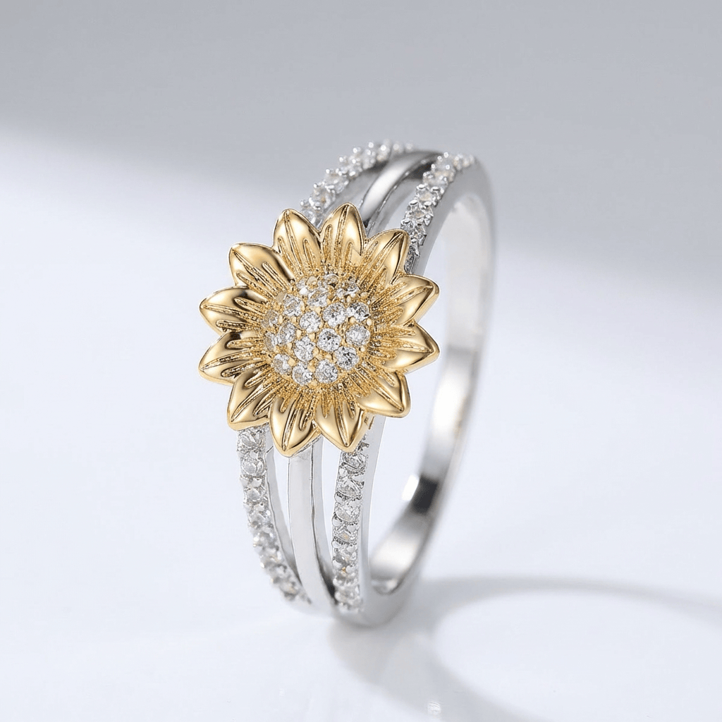 Silberner Gold-Sonnenblumen-Diamant-Ring