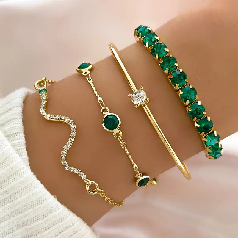 Vintage Grünes Zirkonia Armband Set