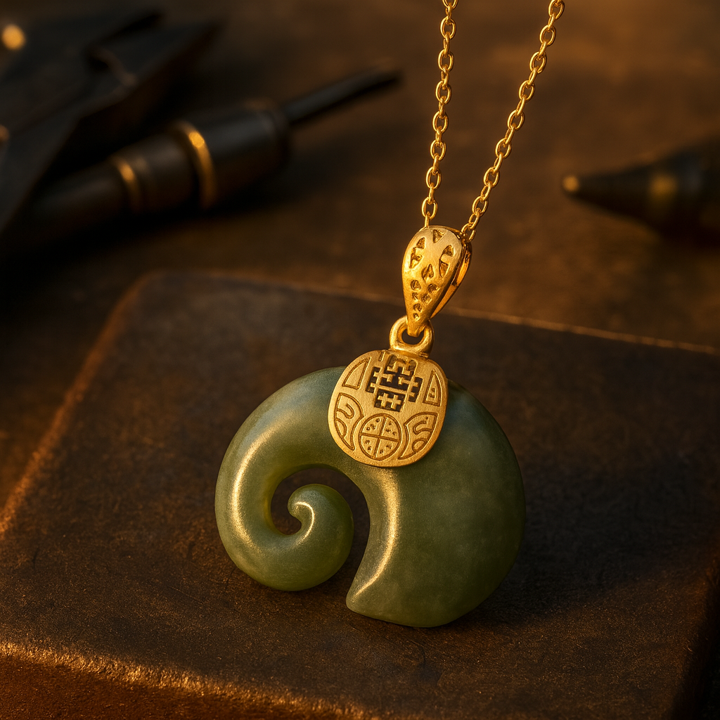 Hetian Jade Elefanten Anhänger Halskette – 18K Gold Beschichtete Kette für Frauen