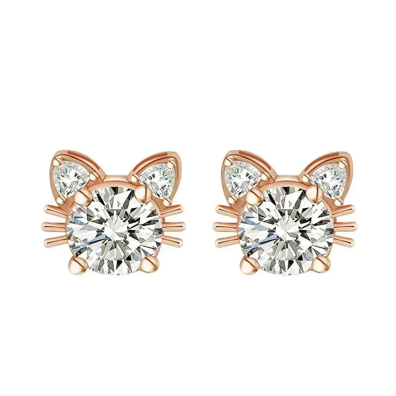 Moissanit Rose Gold Katzen Ohrstecker in 925 Sterling Silber