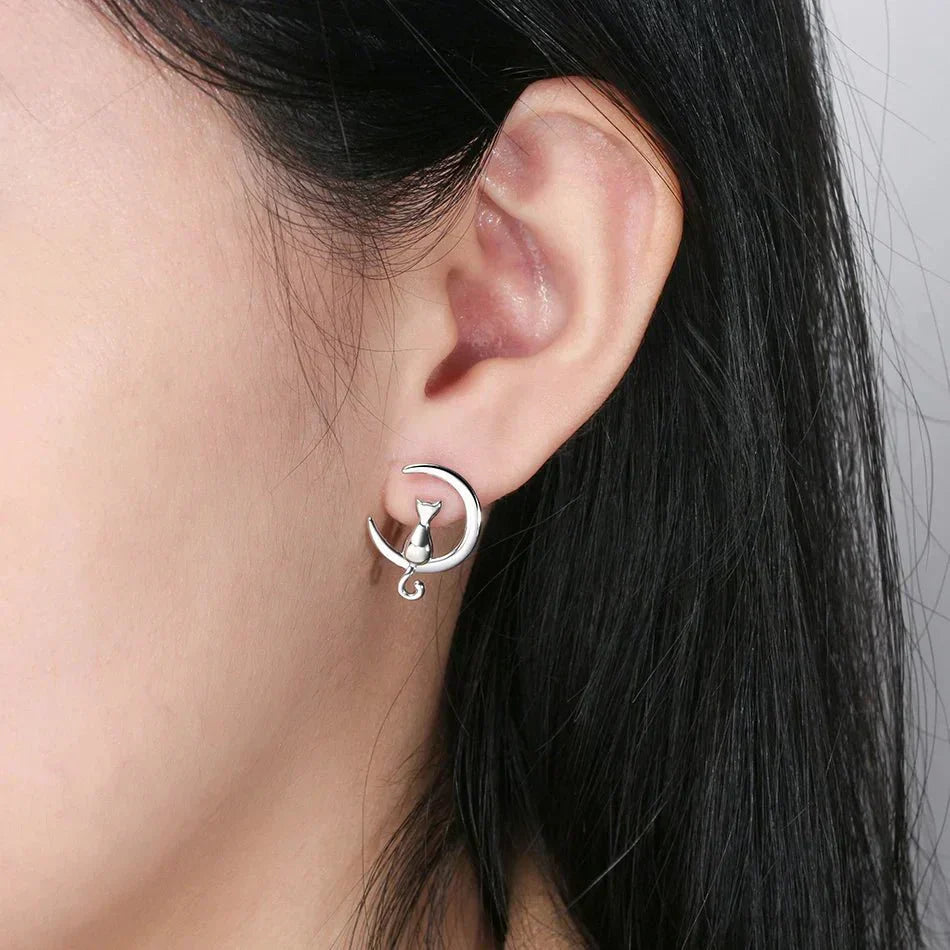 Mond & Katze Sterlingsilber Ohrstecker Katzenohrringe