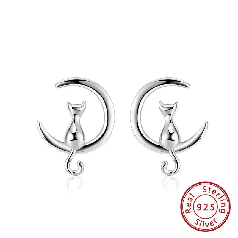 Mond & Katze Sterlingsilber Ohrstecker Katzenohrringe