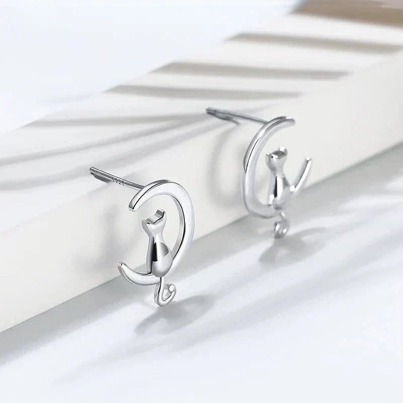 Mond & Katze Sterlingsilber Ohrstecker Katzenohrringe