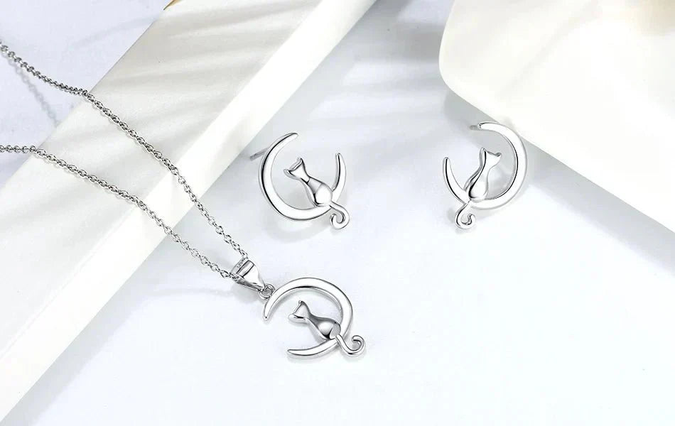 Mond & Katze Sterlingsilber Ohrstecker Katzenohrringe
