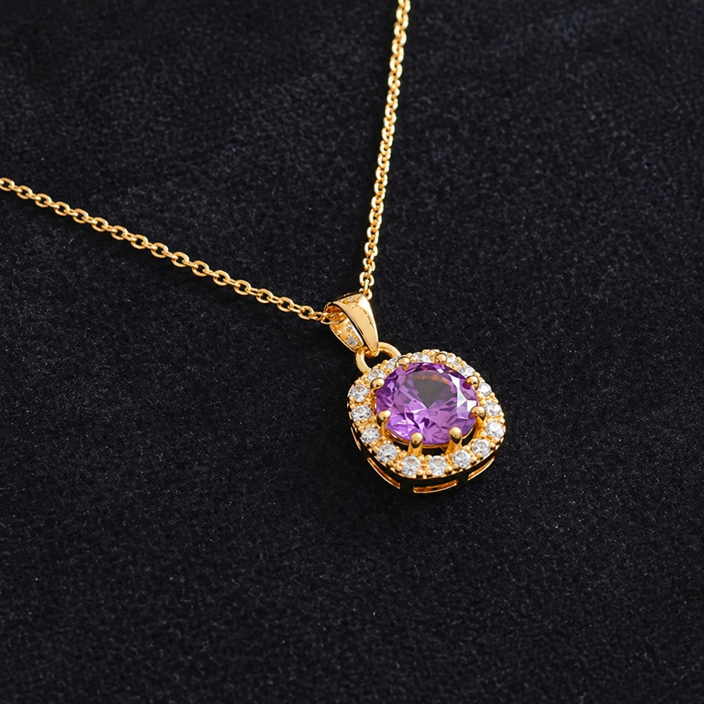 Elegante Amethyst-Gold-Pavé-Halskette