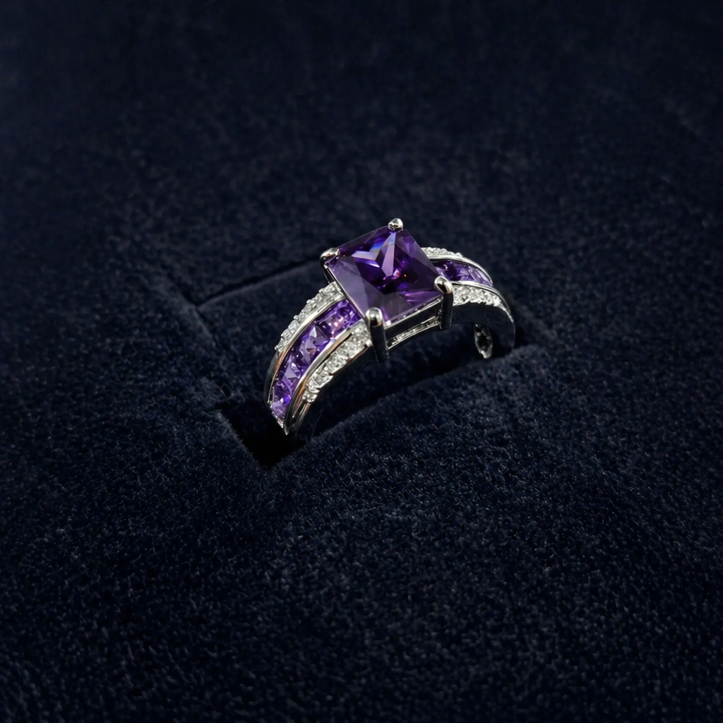 Eleganter Flieder Weißgoldring
