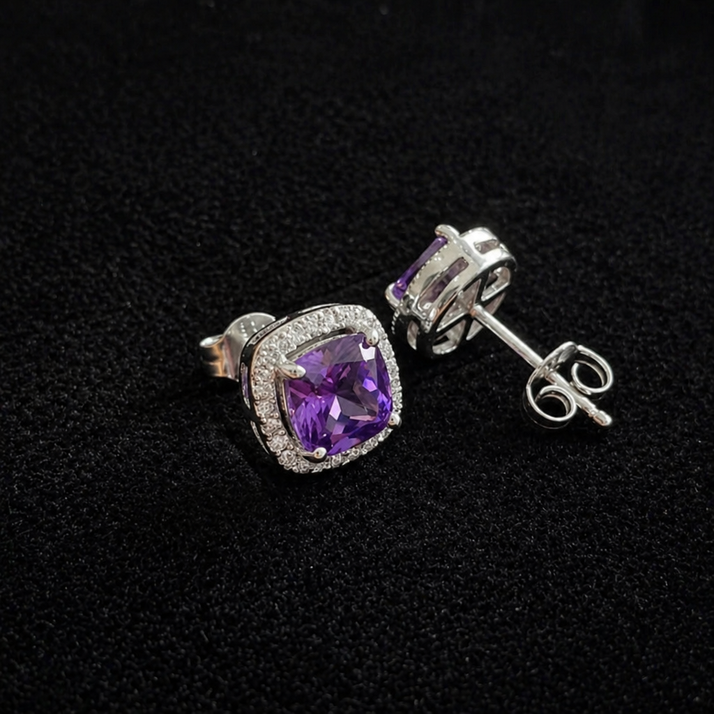 Elegante quadratische Amethyst Ohrringe