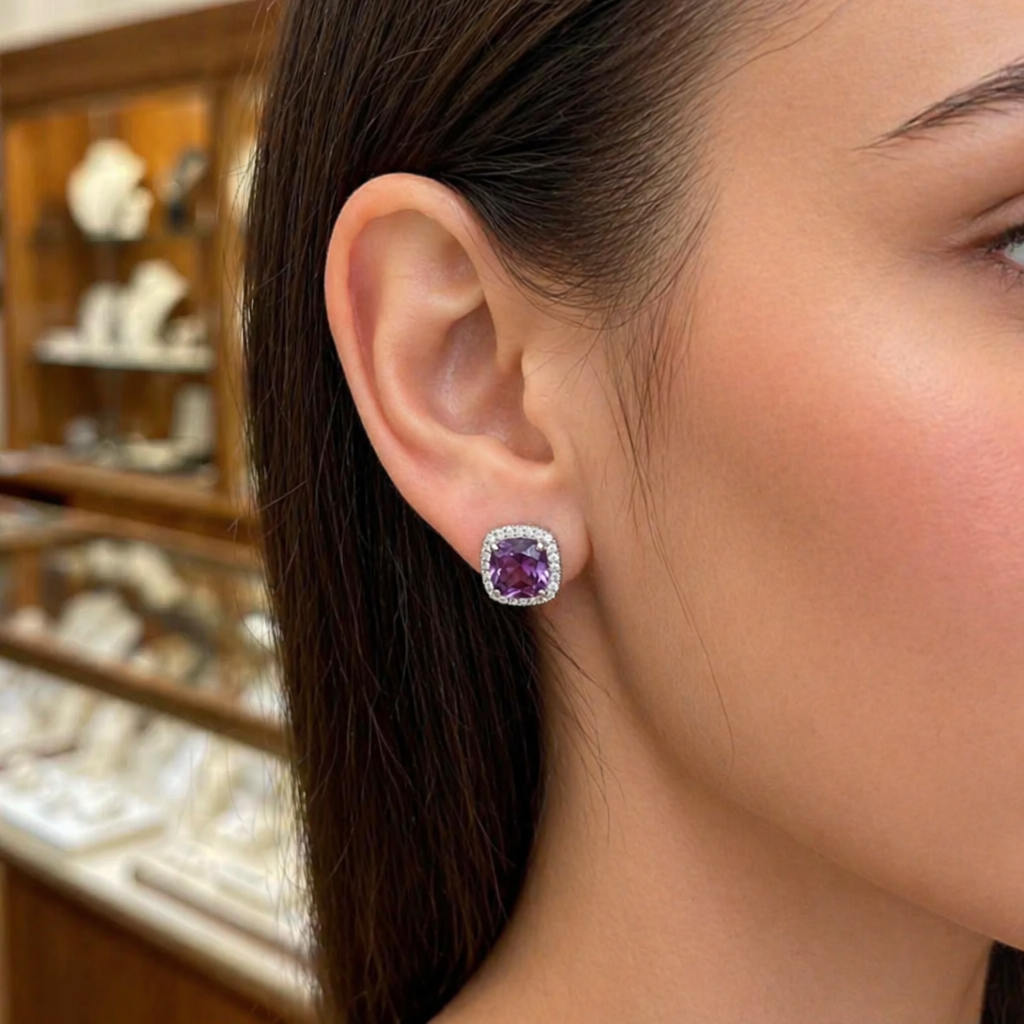 Elegante quadratische Amethyst Ohrringe