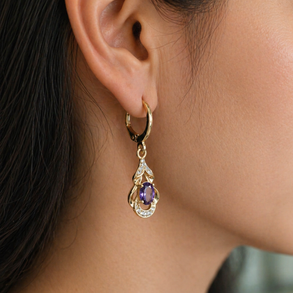Elegante Amethyst Tropfen Ohrringe aus Roségold