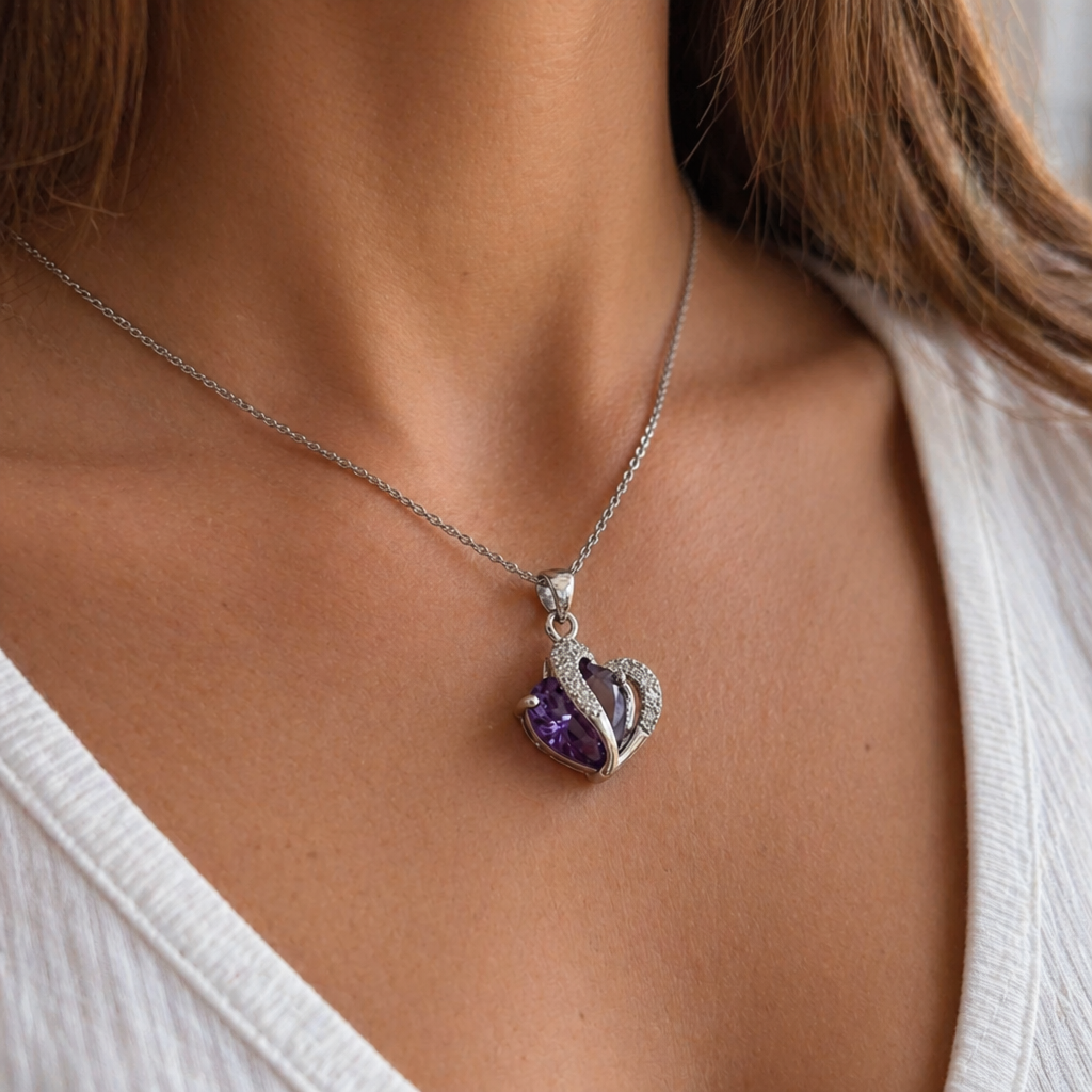 Elegante Amethyst-Herz-Halskette aus Weißgold