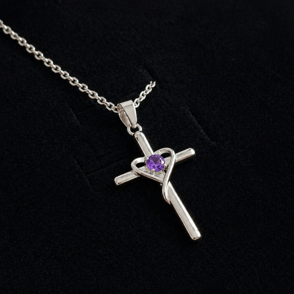Elegante Amethyst Kreuz Halskette aus Weißgold