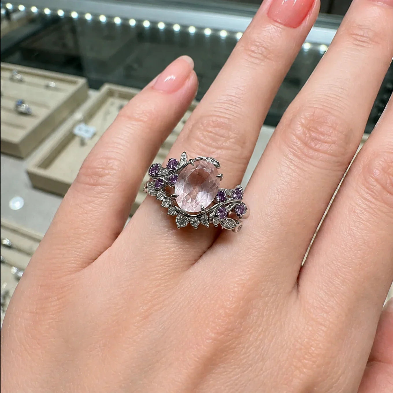 Eleganter Blattmotiv Weißgold-Ring-Set
