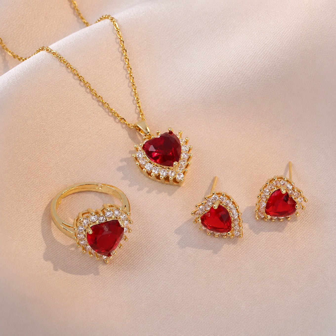 Elegantes karmesinrotes Gold Schmuckset (II)