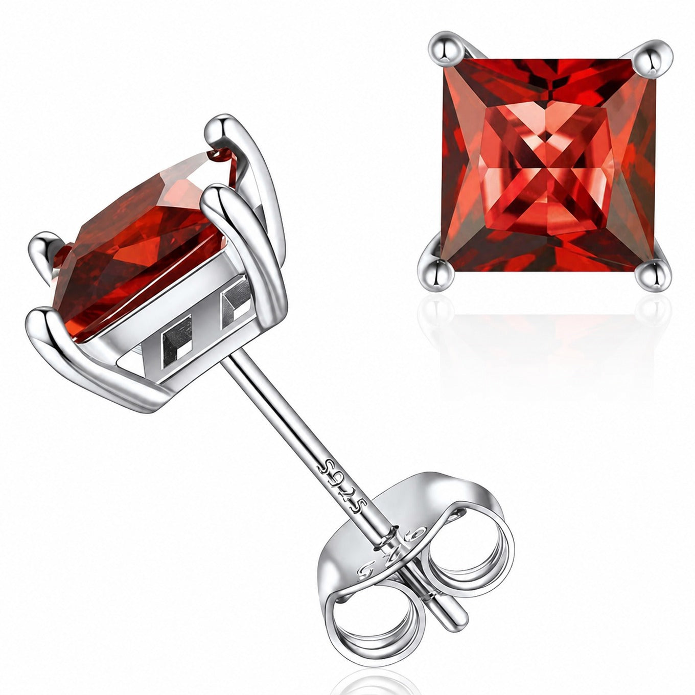 Elegante Prinzessschliff Rubin Ohrstecker