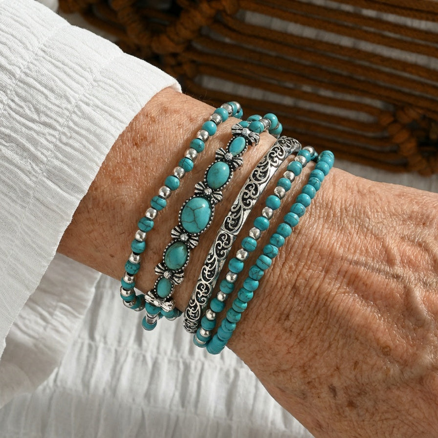 Premium Türkis Perlen Armband Set