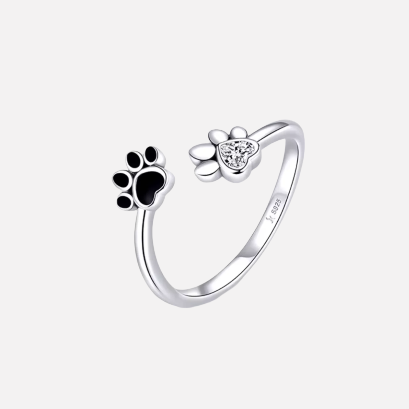925 Sterling Silber Pfotenring – Verstellbar mit Zirkonia & Emaille