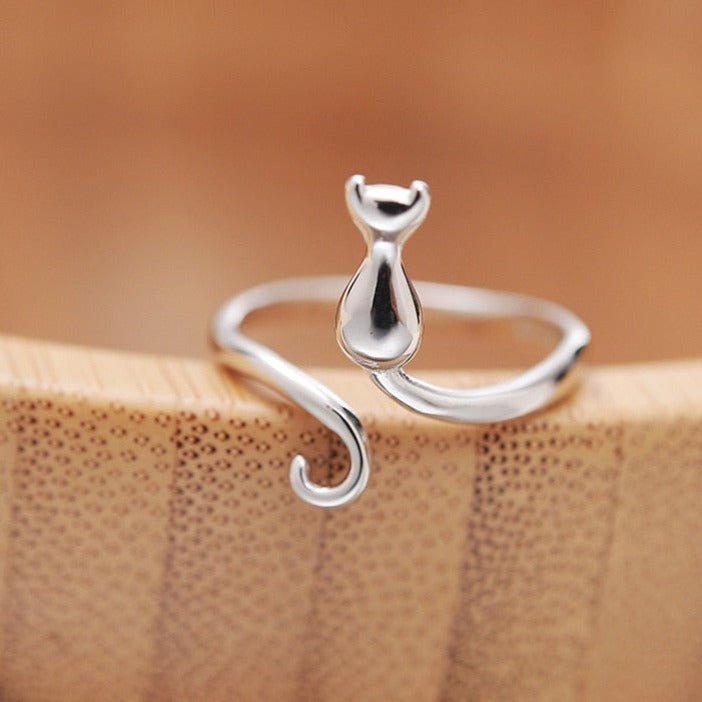 Edelstahl Ring mit niedlicher Katze