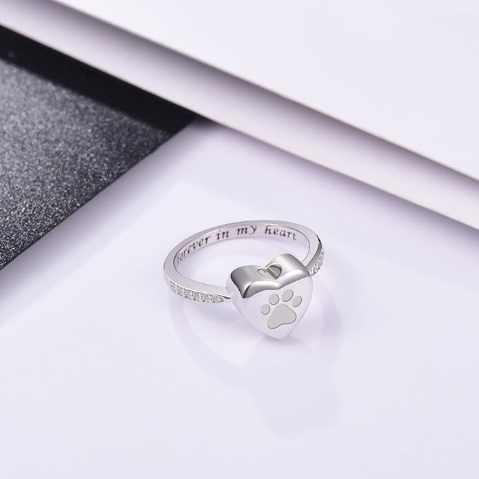 Liebe Herz Pfotenabdruck Urne Ring – Haustiergedächtnisschmuck