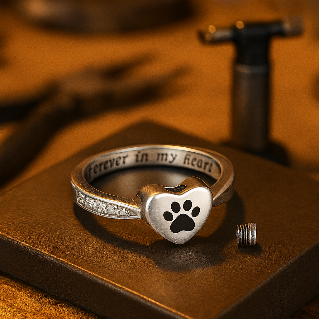 Liebe Herz Pfotenabdruck Urne Ring – Haustiergedächtnisschmuck