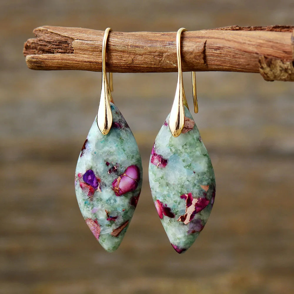 Fuchsite-Jaspis Tropfenstein Ohrringe