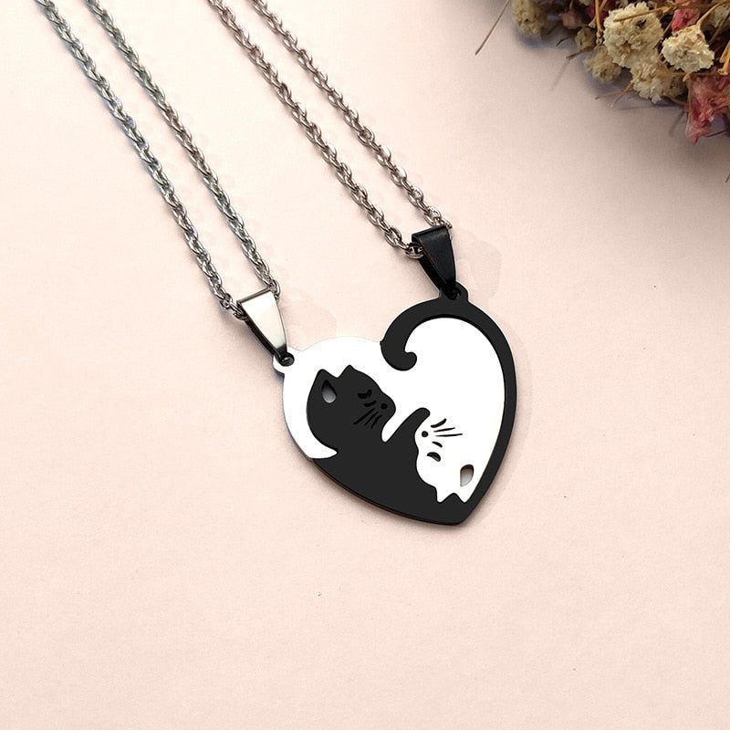 Yin Yang schwarz-weiße Katzenliebe Halskette