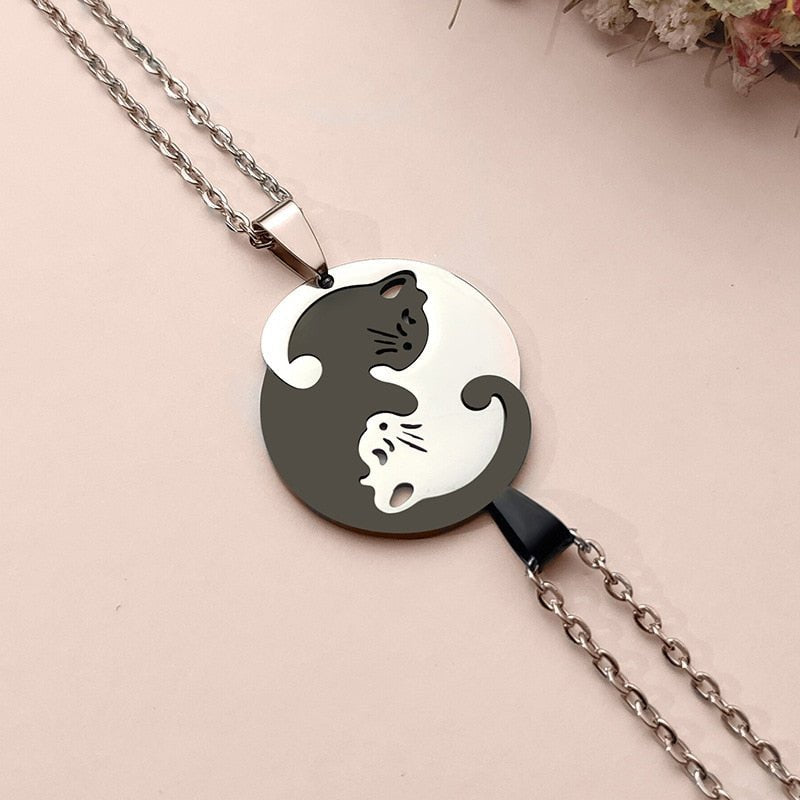 Yin Yang Katze Edelstahl Halskette